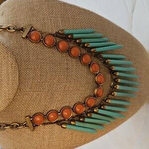 Lucky Brand Turquoise and Orange Stone Brass Necklace
